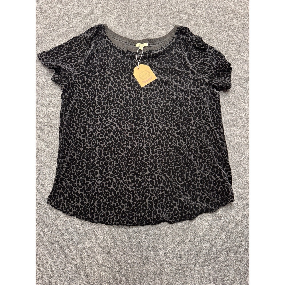 Kori America Top Wmn Medium Grey Black Leopard Flocked Velvet Animal Print N7465